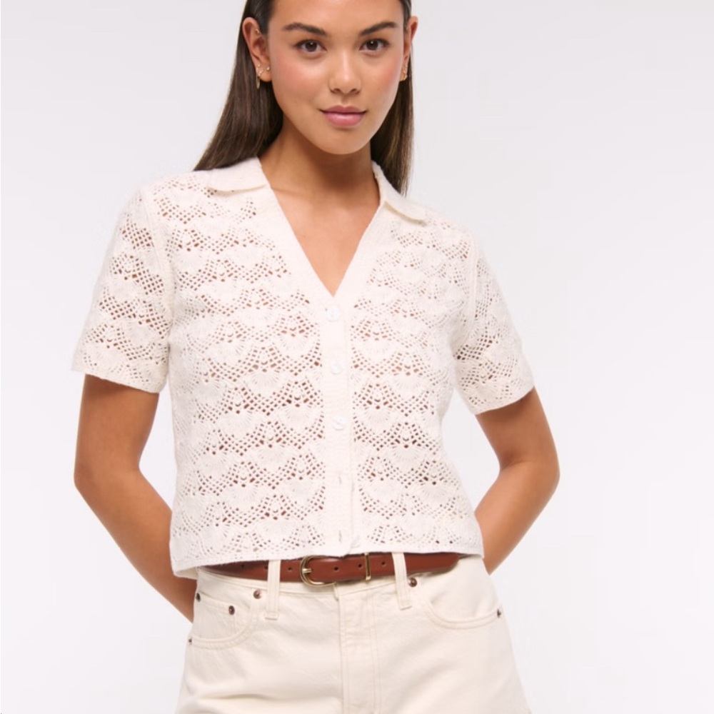 Crochet Cream Button Up